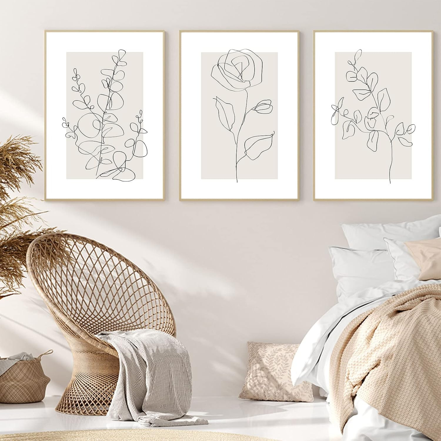 Botanical Wall Art Neutral Wall Art Prints Boho Botanical Line Art Decor Beige Rustic Plant Canav... | Amazon (US)