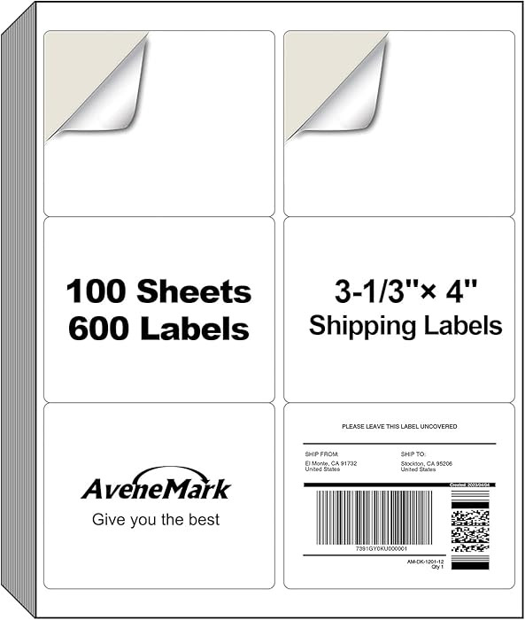 AveneMark 100 Sheets 600 Labels Shipping Address Labels, 6 up 3-1/3" x 4" Quick to Peel Stickers ... | Amazon (US)