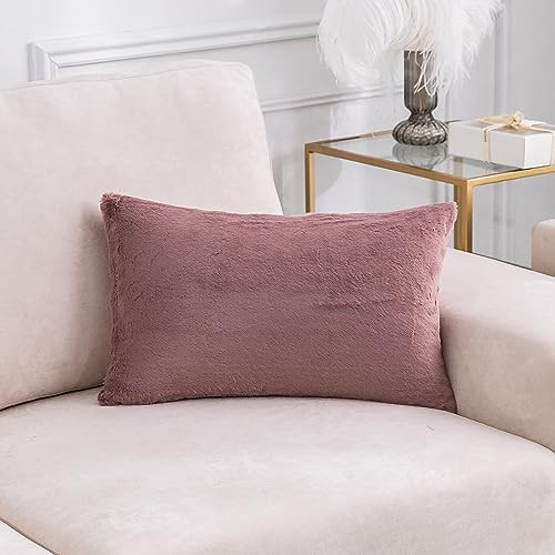 Home Brilliant 12 x 20 Pillow Cover for Pink Couch Pillows Faux Fur Lumbar Throw Pillow Covers for Couch Super Soft Rectangle Throw Pillow Decorative Pillow Cases, 12x20 Inch, Dusty Pink | Amazon (US)
