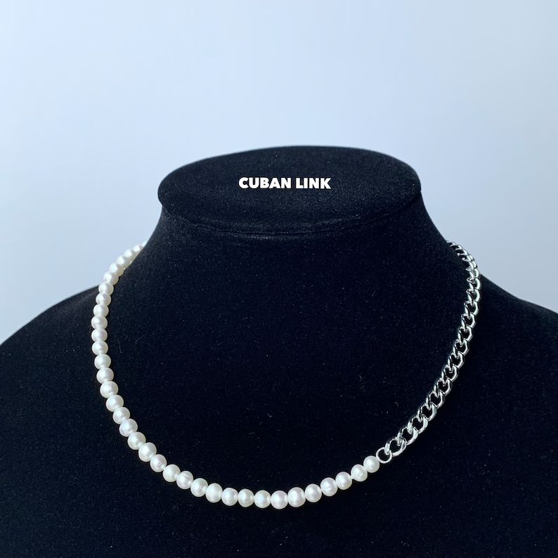 Mini Freshwater Pearl Chain Stainless Steel Necklace Choker Silver Custom Length Handmade Unisex ... | Etsy (US)