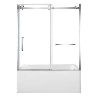 59.8 in. x 31.9 in. Acrylic Rectangular Alcove Soaking Bathtub with Right Drain in White/Polished Chrome | The Home Depot