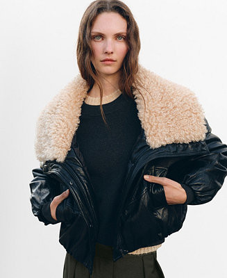 Women's Shearling Collar Leather-Effect Jacket | Macy's