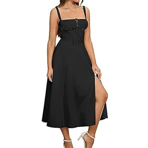 Floral Midi Corset Dress Boho Flowy Slit Lace Up Dresses for Women Going Out A Line Casual Sundress | Amazon (US)