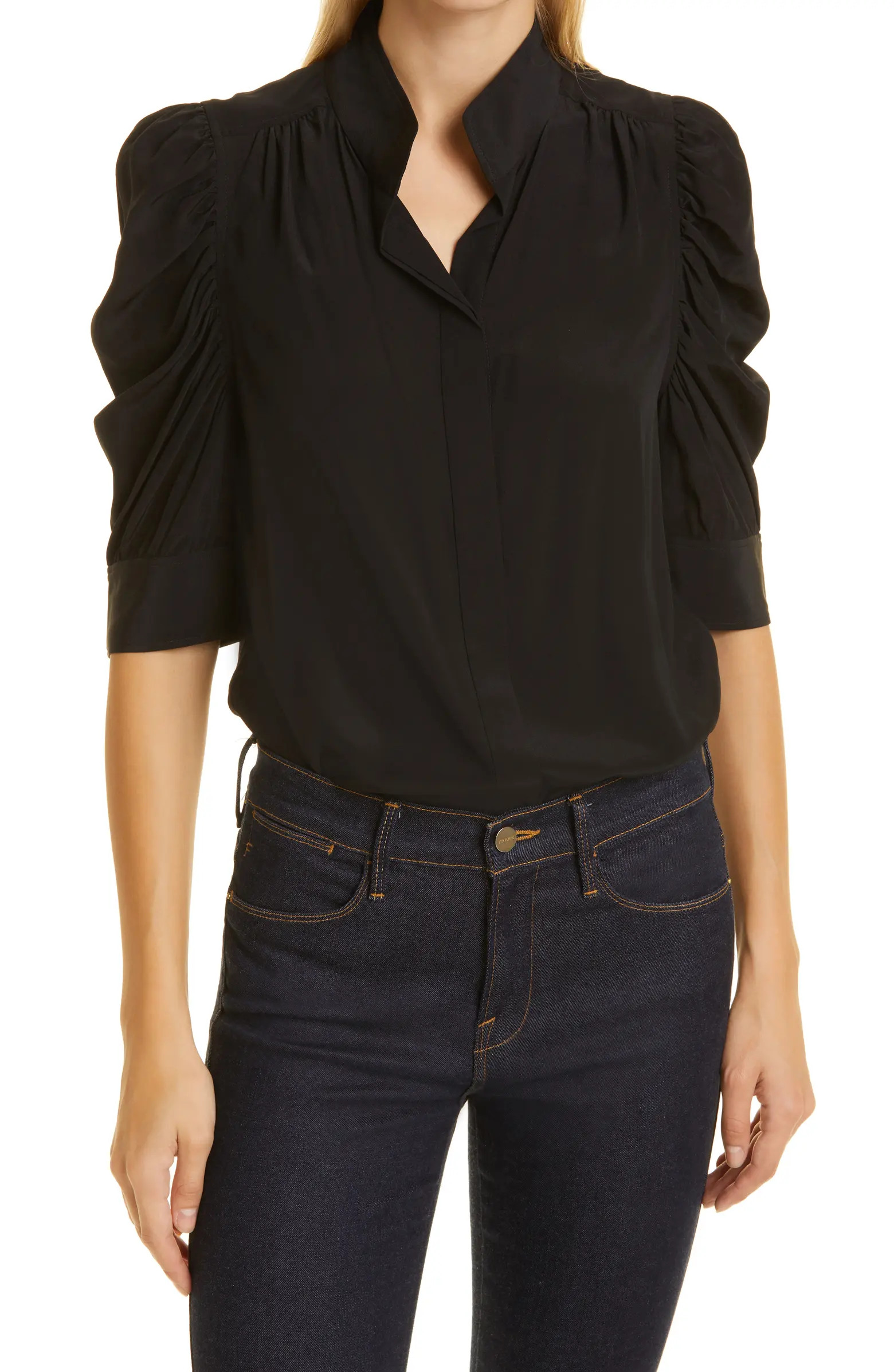 FRAME Gillian Puff Sleeve Silk Blouse | Nordstrom | Nordstrom