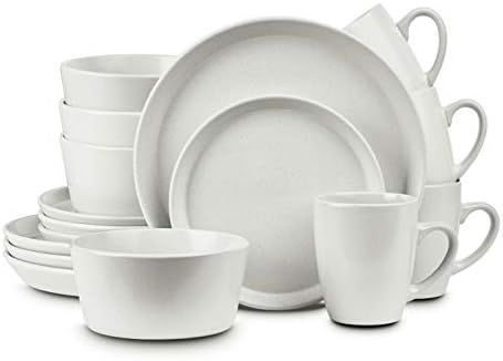 Stone Lain Stoneware Dinnerware Set, Service For 4, White Speckled | Amazon (US)