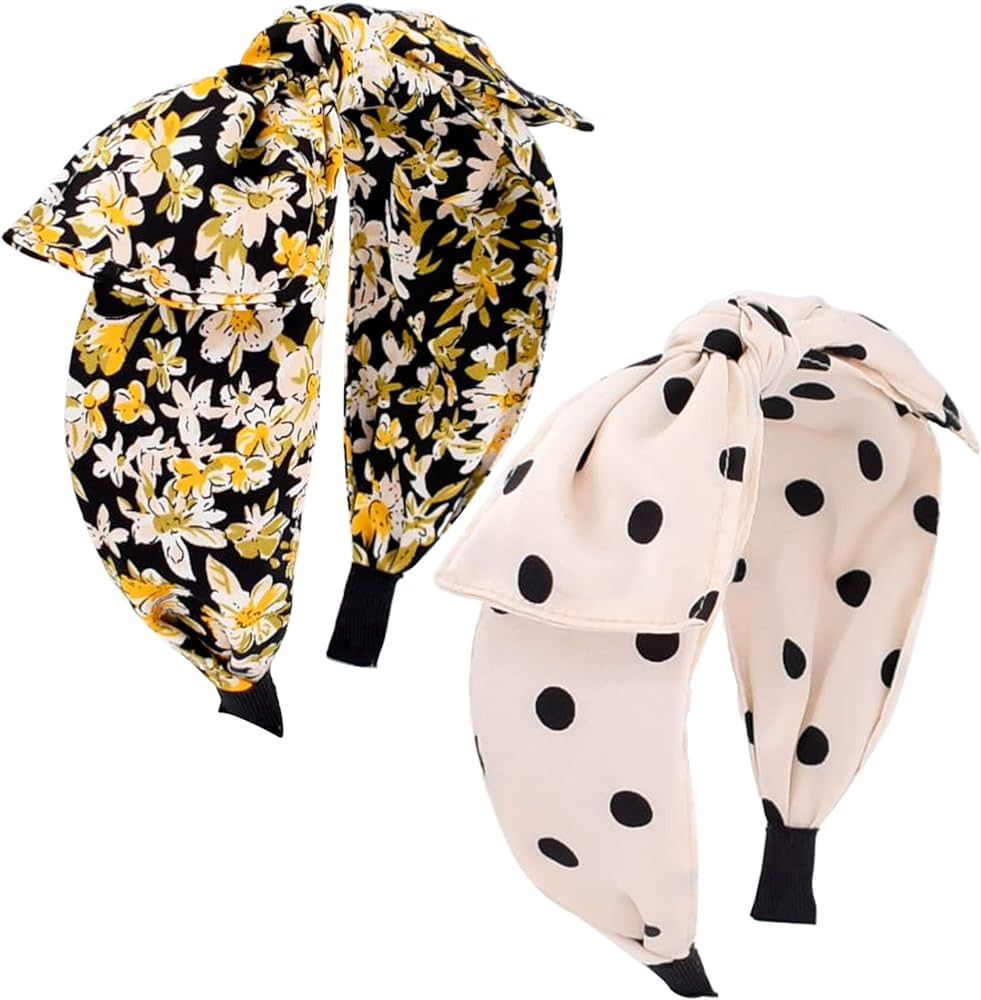 BEGOOD Bow Headbands for Women Floral Bow Knotted Headband Polka Dots Fashion Headbands Designer ... | Amazon (US)