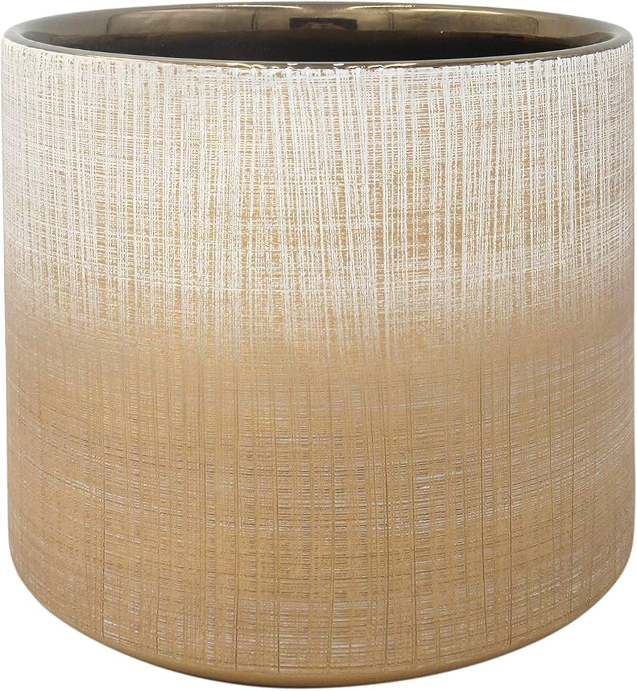 Amazon Brand - Rivet Rustic Stoneware Crosshatch Indoor Outdoor Flower Cylindrical Plant Pot, 7.9... | Amazon (US)