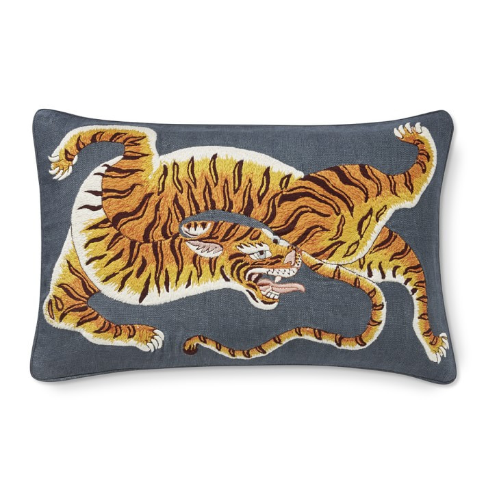 Dharma Tiger Embroidered Lumbar Pillow Cover | Williams-Sonoma