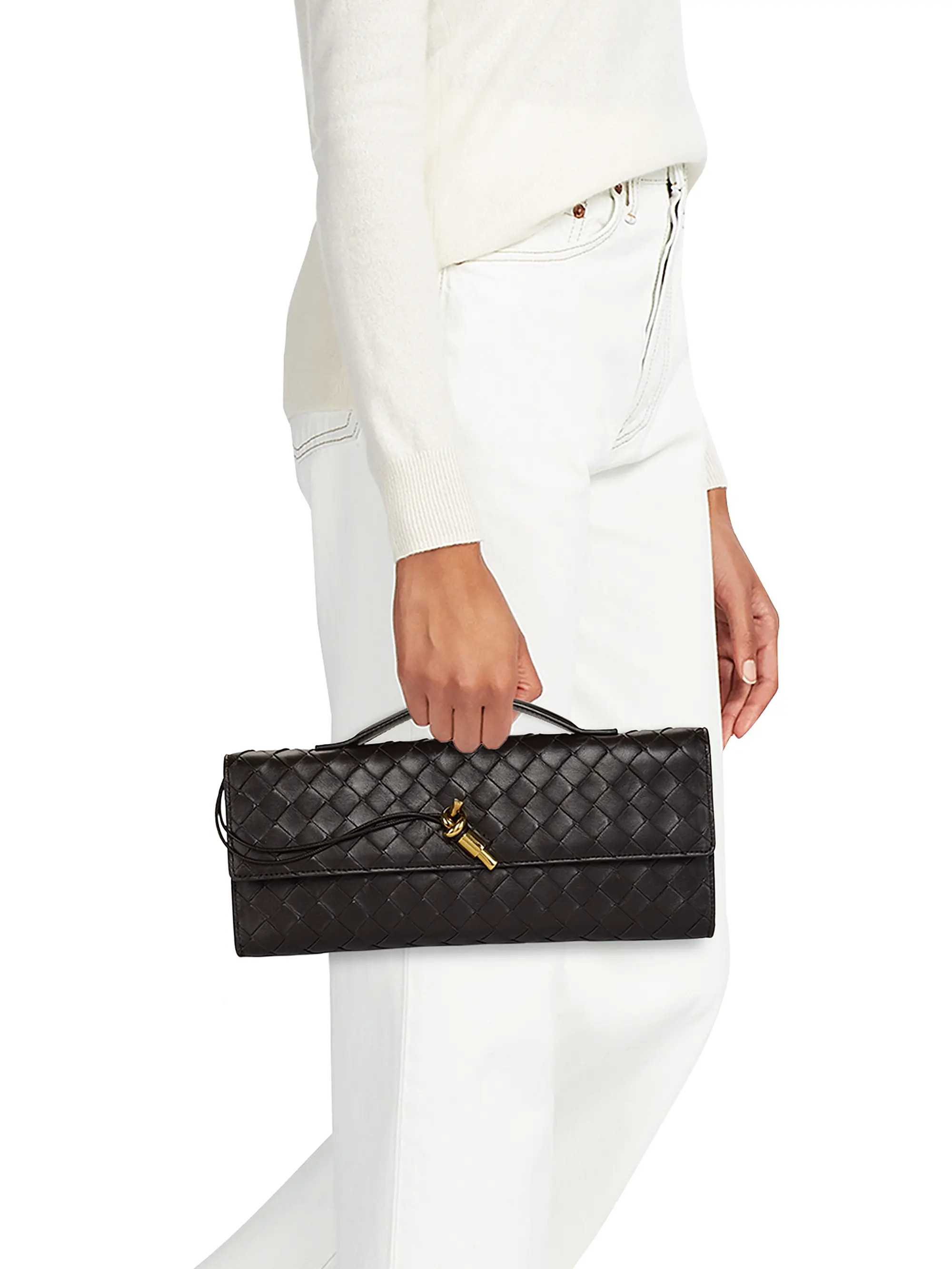 Bottega Veneta Andiamo Intrecciato Leather Top-Handle Clutch | Saks Fifth Avenue | Saks Fifth Avenue