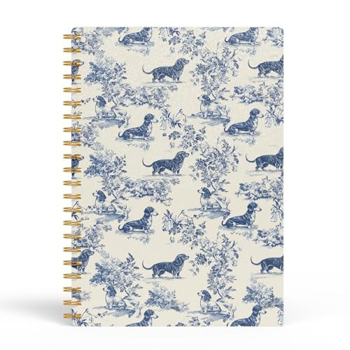 EKGJW Chinoiserie Dachshund Toile Spiral Notebook for Women, Blue French Dog Lover Gifts,Aesthetic Wiener Dog Lined Journal,Vintage Floral Notebook, 5.5 x 8.3 in | Amazon (US)