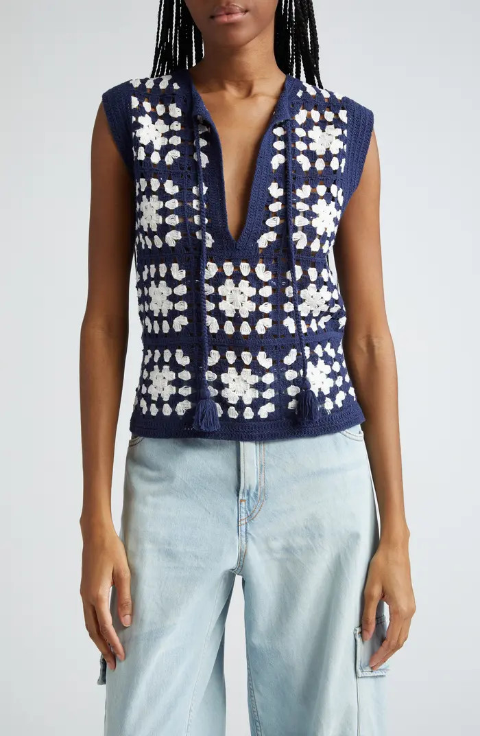 FRAME Tassel Crochet Sleeveless Sweater | Nordstrom | Nordstrom