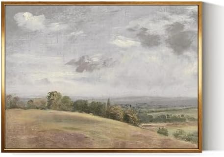 InSimSea Golden Framed Vintage Canvas Wall Art White Clouds Over Vast Grassland Landscape Classic... | Amazon (US)