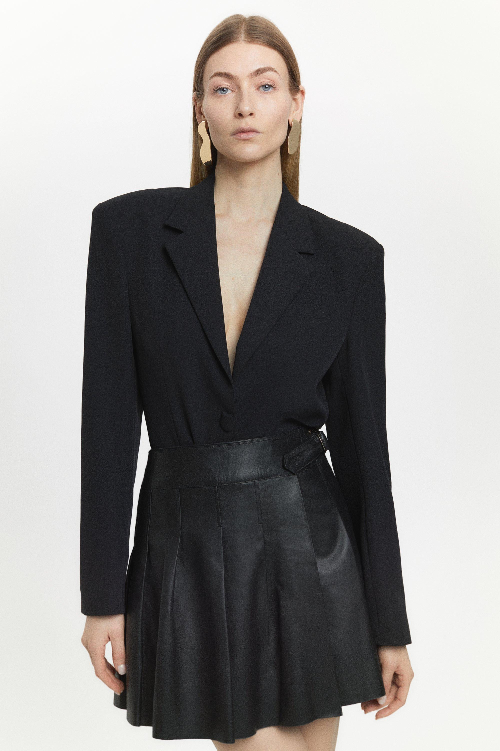 Leather Buckle Side Pleated Mini Skirt | Karen Millen UK + IE + DE + NL