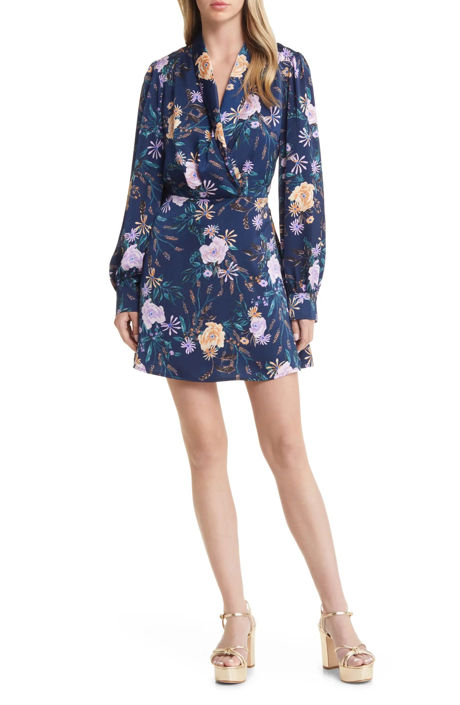 Eva Floral Long Sleeve Faux Wrap Minidress | Nordstrom