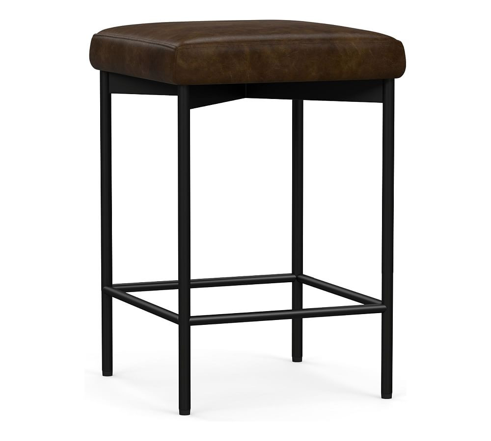 Maison Leather Backless Stool | Pottery Barn (US)