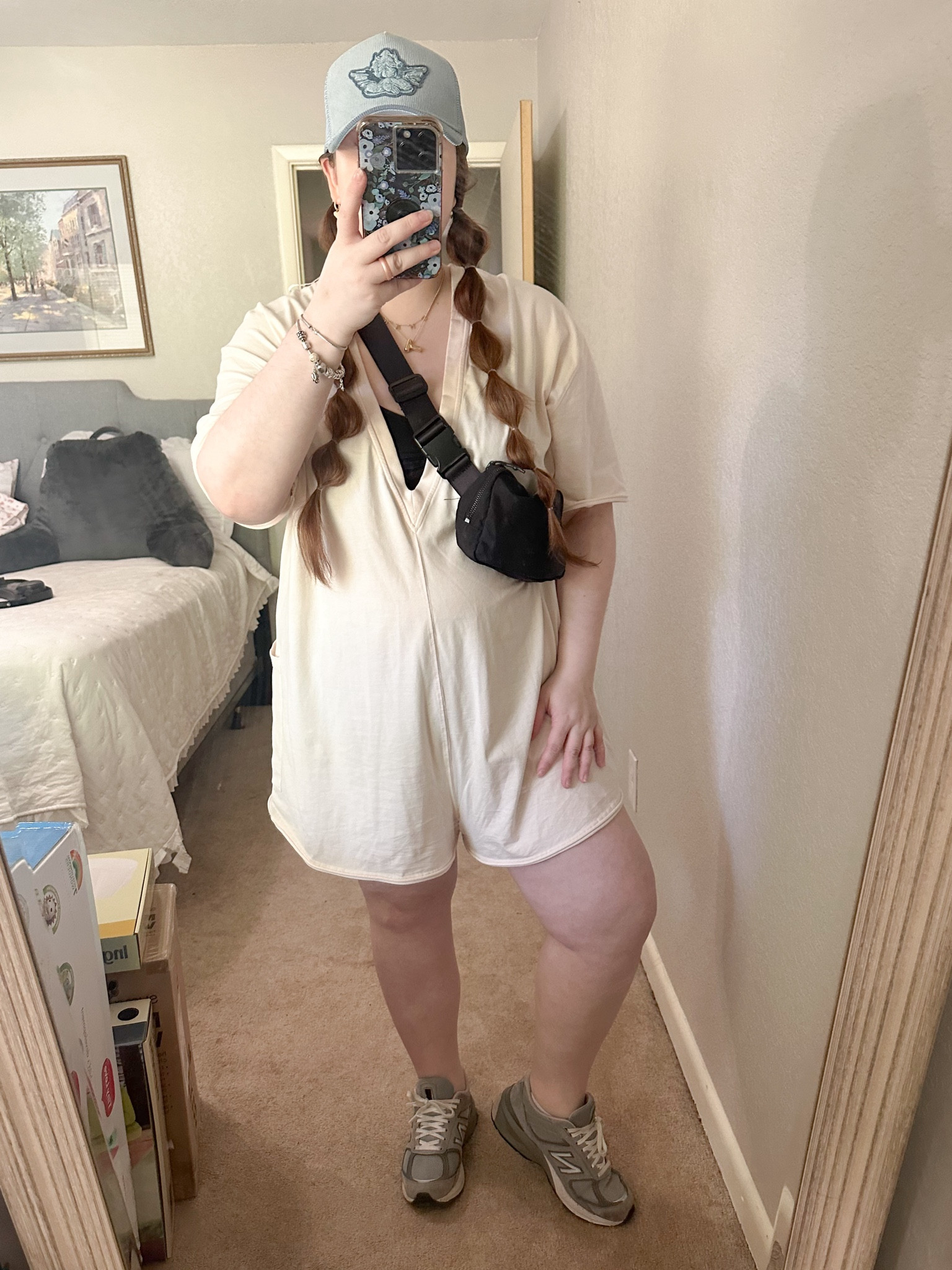 Hot mom walk 
Romper is XL free people
Bag Amazon
Shoes new balance size 8
Hat boys lie


#LTKItBag #LTKFitness #LTKFindsUnder100