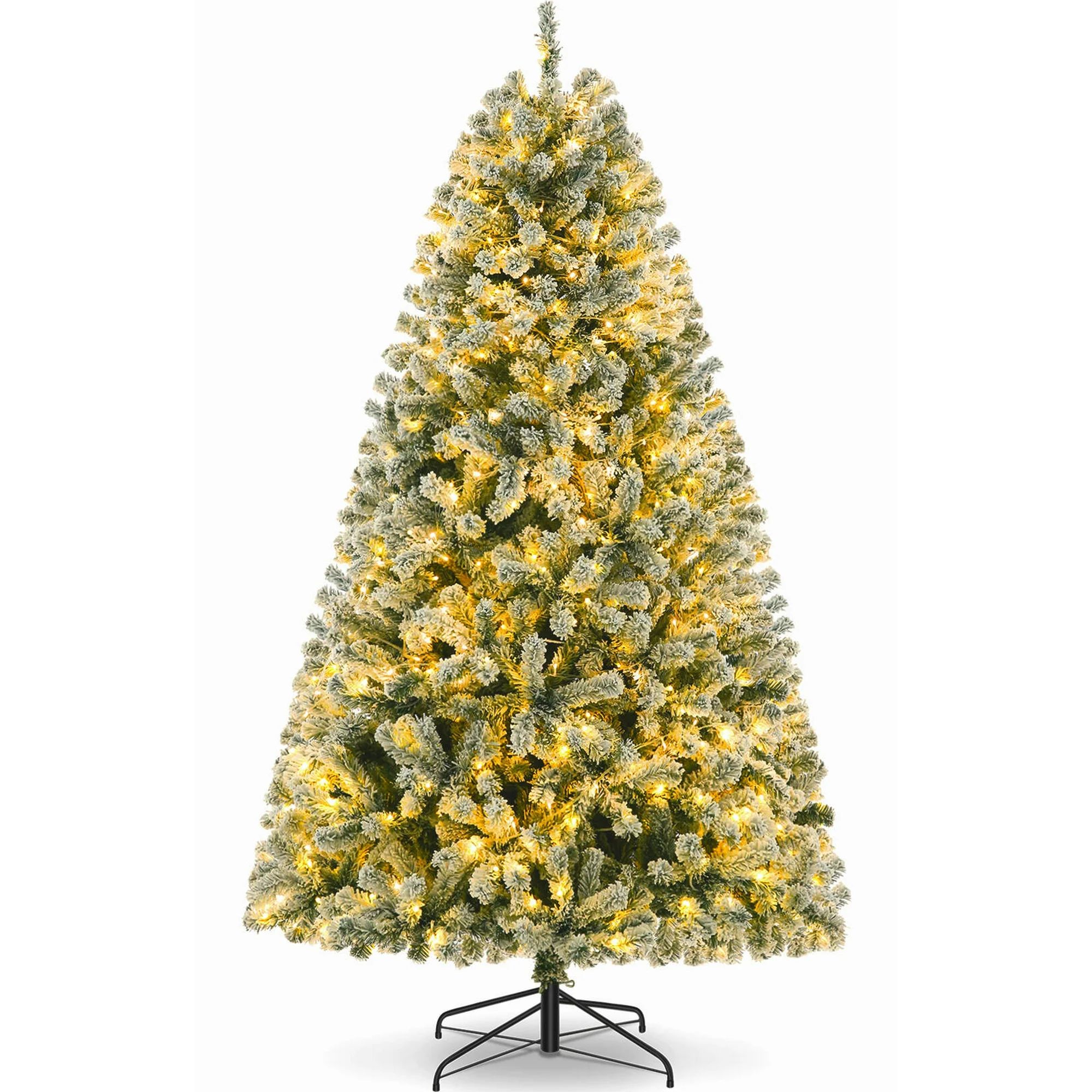 Funcid 6Ft Prelit Christmas Trees, Snow Flocked Artificial Christmas Pine Tree with 250 Warm Ligh... | Walmart (US)