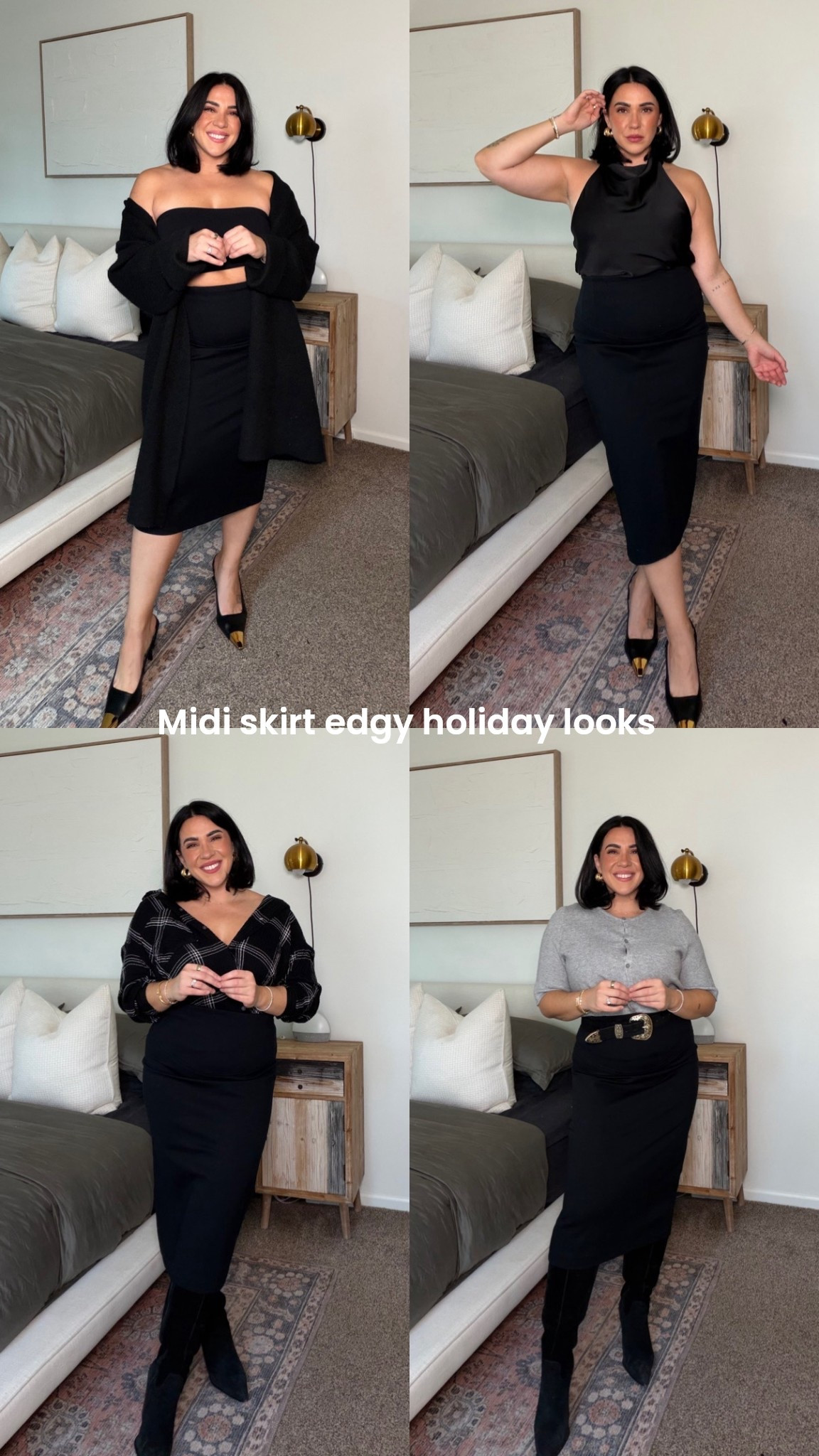 4 midi skirt holiday or workwear outfits, perfect for the corporate girl who wants to feel comfortable and snatched. Size L, code NINAXSPANX 