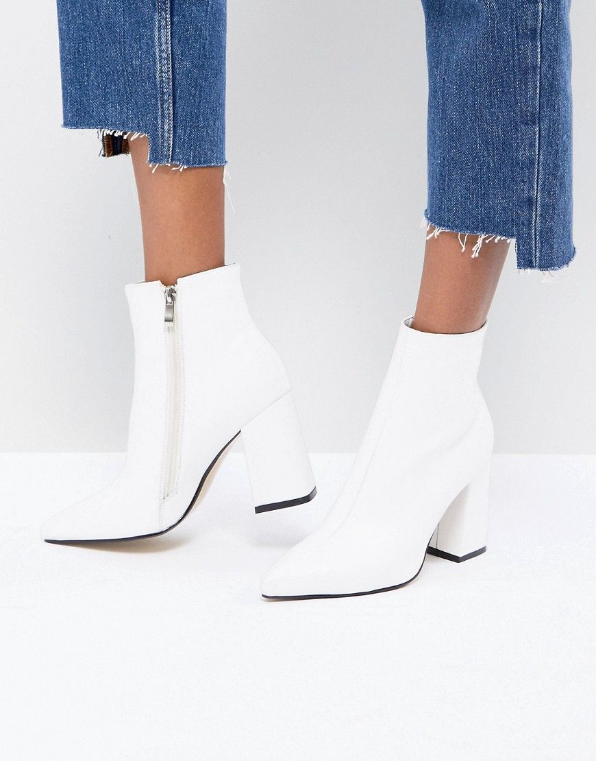 Public Desire Empire White Block Heeled Ankle Boots - White | ASOS US