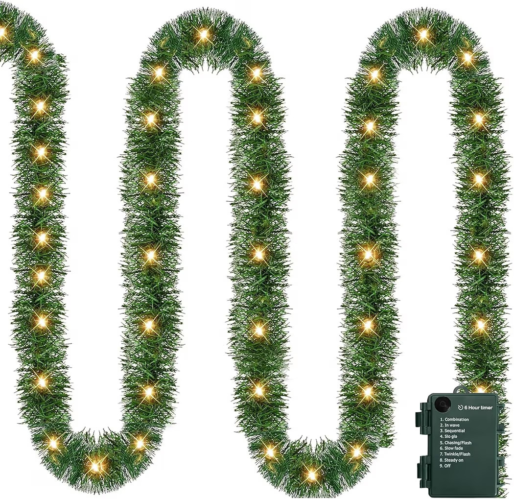 FUNPENY Christmas Garland Decoration, 15 FT Prelit Artificial Christmas Garland with 50 LED Strin... | Amazon (US)