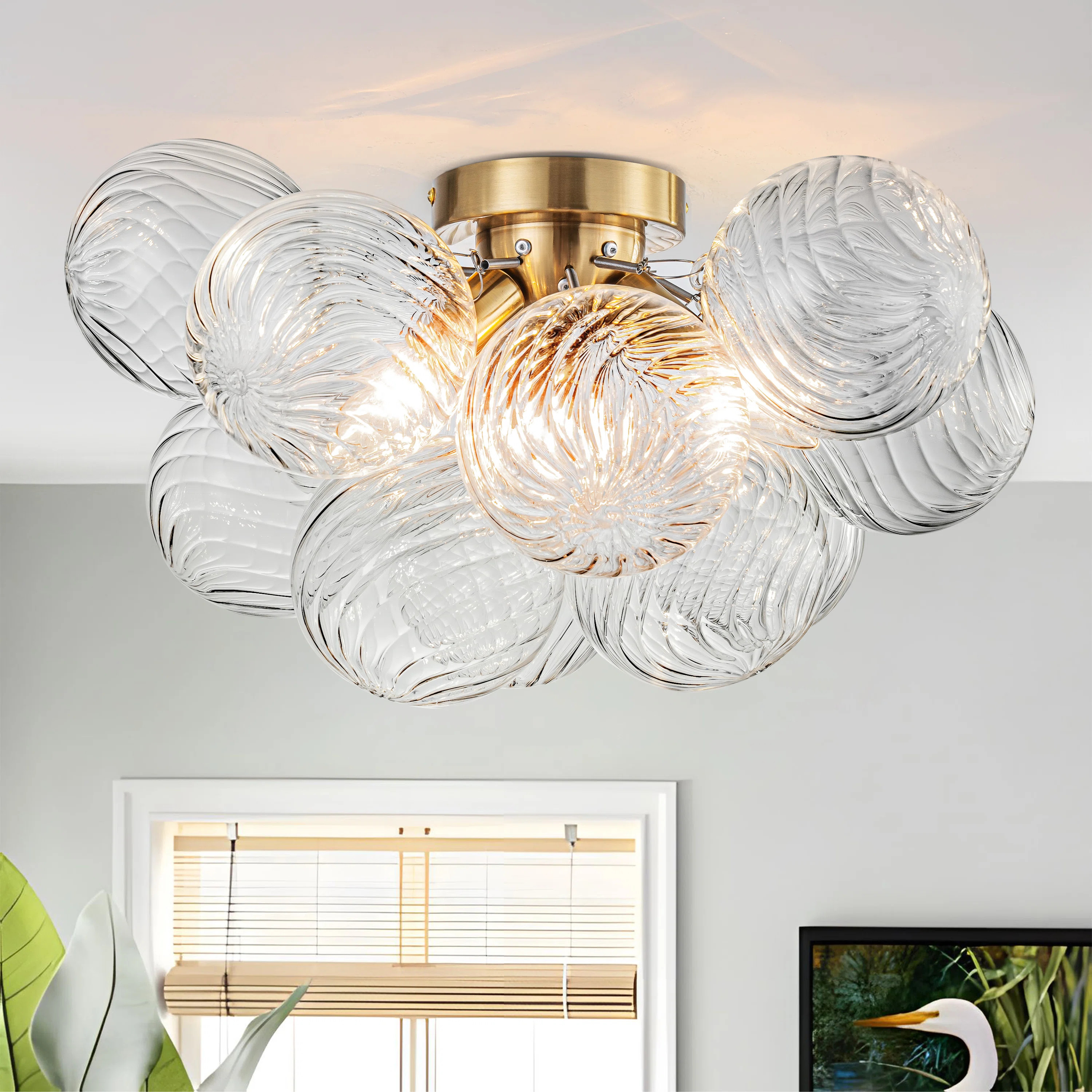 Everly Quinn Ahona 3 - Light Dimmable Semi Flush Mount With 13 Swirled Glass Globe Bubble Ball & ... | Wayfair North America