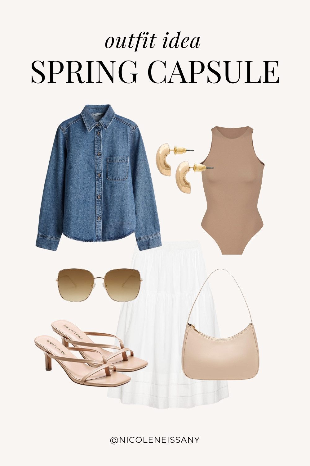 Spring outfit idea featuring my 2025 Spring Capsule Wardrobe staples | casual spring outfit, spring brunch outfit, spring date night outfit, spring date outfit, elevated casual spring outfit, spring work outfit, spring office outfit, casual spring outfit idea, spring outfits, spring shoes, 2025 spring trends, 2025 spring fashion trends, neutral capsule wardrobe, minimalist capsule wardrobe | denim shirt, denim jacket, spring jacket, spring outerwear, sleeveless bodysuit, white skirt, spring skirt, midi skirt, long skirt, strappy heels, strappy sandals, spring shoe trends, spring shoes, gold teardrop earrings

#LTKSpring #LTKPetite #LTKTravel #LTKSaleAlert #LTKShoeCrush #LTKWorkwear #LTKFindsUnder100 #LTKStyleTip #LTKFindsUnder50 #LTKSeasonal 

 