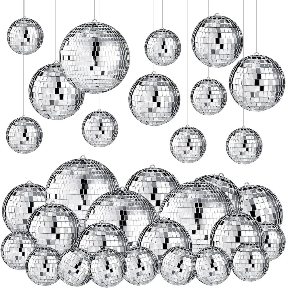 Sumind 35 Pcs Hanging Mirror Disco Balls Ornaments Silver Mini Disco Ball Decorations Reflective ... | Amazon (US)