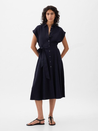 Linen-Blend Midi Shirtdress | Gap (US)