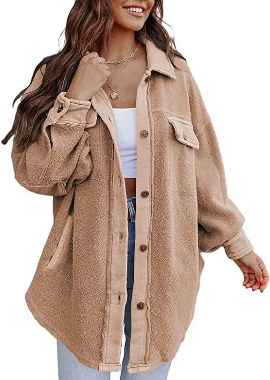 Yousify Womens Button Down Shirts Jacket Casual Long Sleeve Oversized Shacket Tops | Amazon (US)