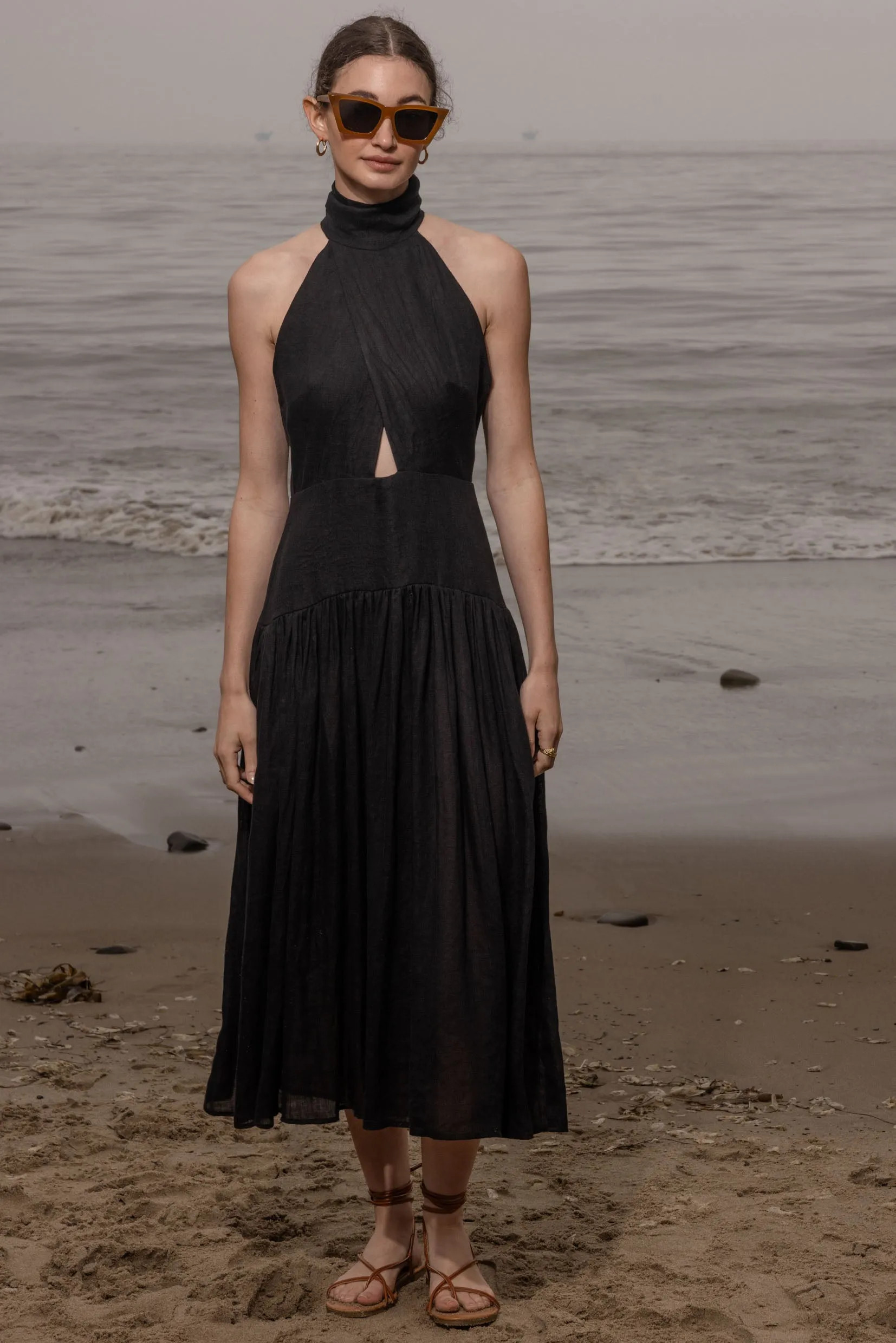 Ava Dress in Noir Tissue Linen | Heidi Merrick | Heidi Merrick