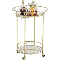 FLORA Round Gold Rolling Bar Cart Wine Rack and Lockable Casters,2 Mirrored Shelves Serving Cart ... | Amazon (US)