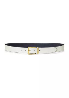 Lauren Ralph Lauren Women's Reversible Crosshatch Leather Belt, White, Small | Belk