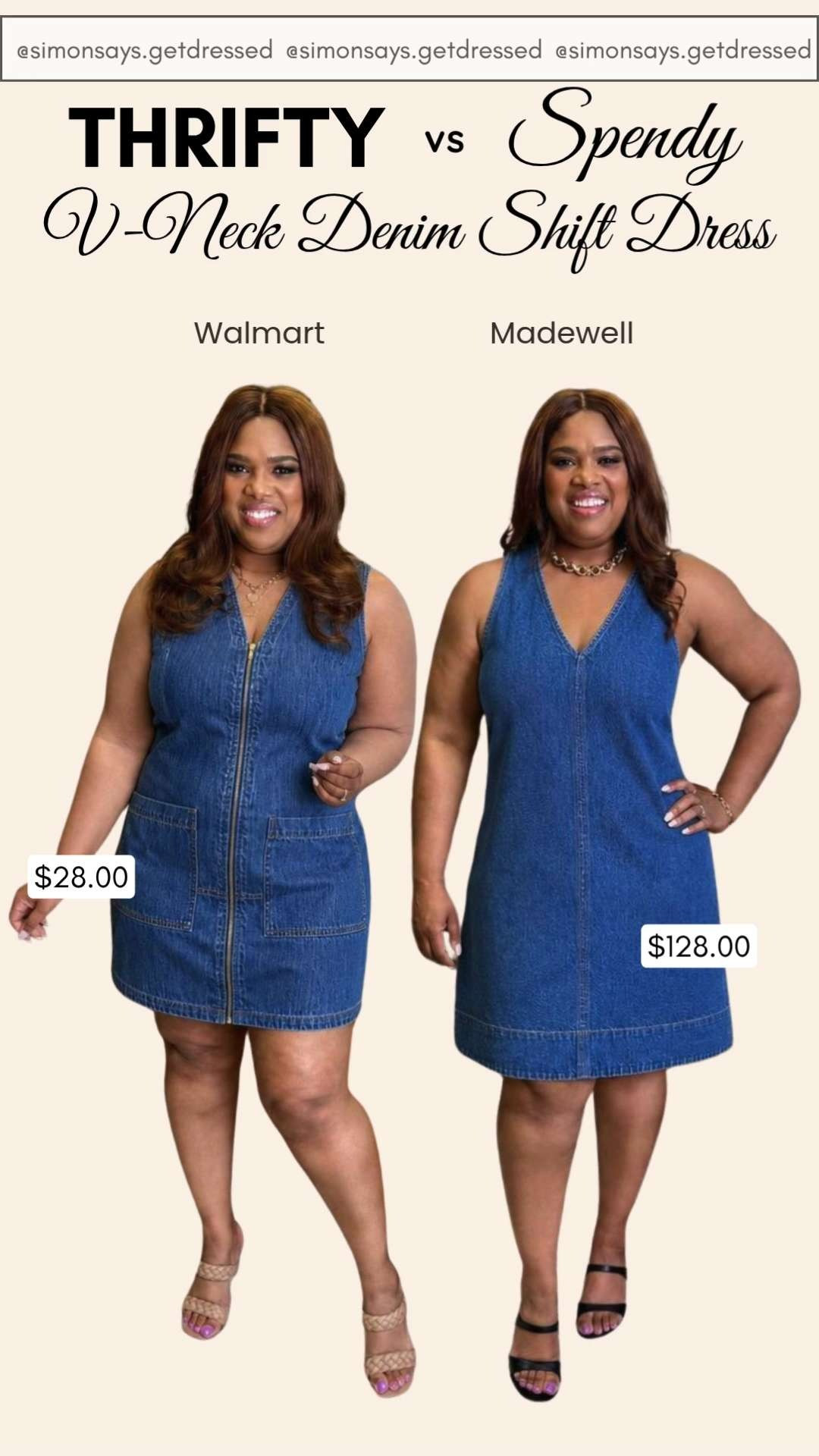 This V-neck denim shift dress is giving effortless style either way! One look is under $30, the other is a splurge-worthy classic — but both are cute, versatile, and easy to style for summer ☀️💙 

Hit the bell in my LTK 🔔 (top right) so you get all the exclusives first! #LTKgrwm #LTKootd

#LTKWorkwear 

 