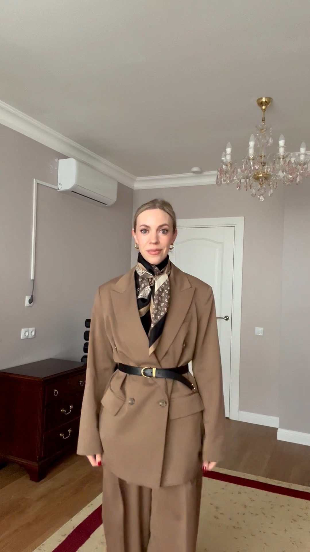 Workwear outfit, office look, brown suit set, Max Mara silk scarf, Khaite belt, matching suit

#LTKootd #LTKOver40 #LTKWorkwear