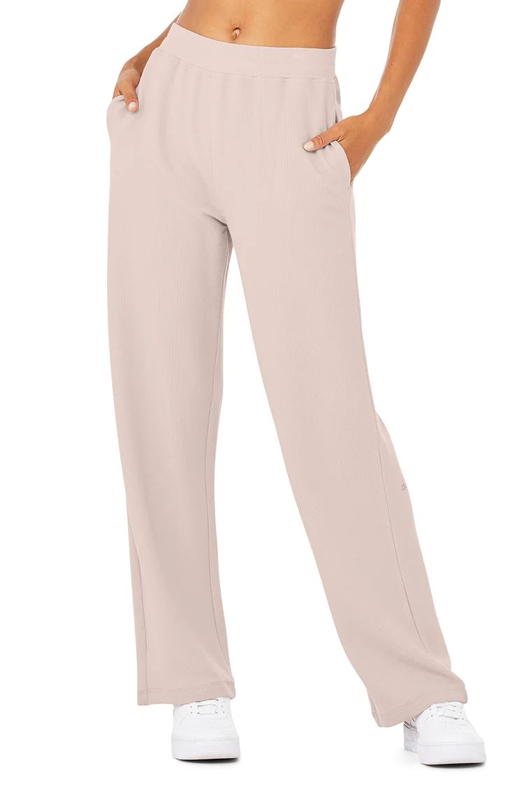 Micro Waffle High-Waist Pleasant Wide Leg Pant - Dusty Pink | Alo Yoga