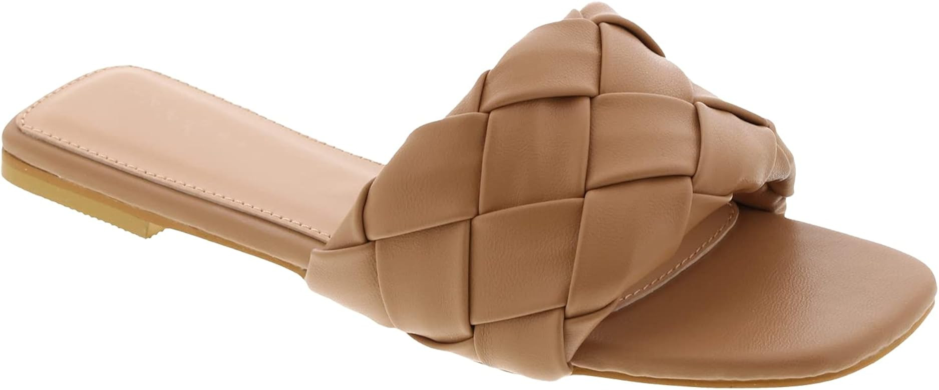 New Women's Braided Quilted Single Band Strap Flat Square Toe Open Slide Sandal | Amazon (US)