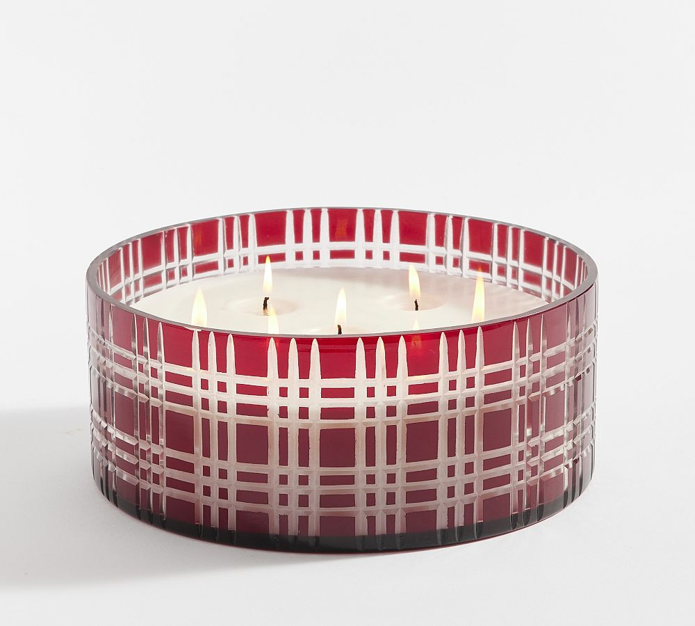 Stewart Plaid Cut Glass Candle - Snow Berry | Pottery Barn (US)