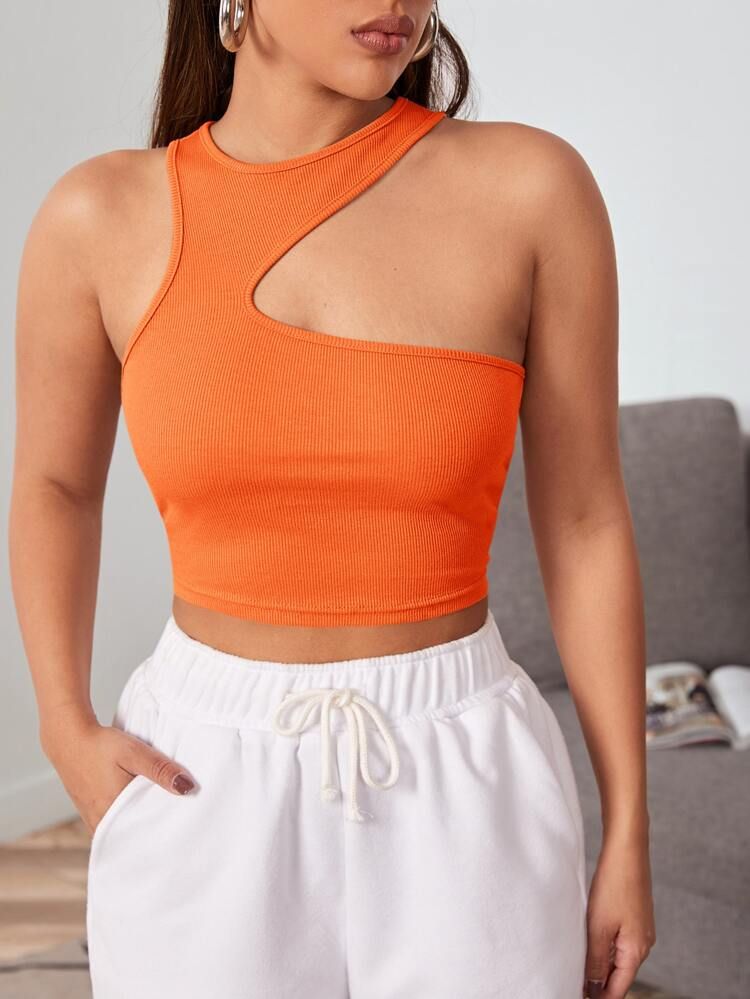 SHEIN Asymmetrical Shoulder Crop Top | SHEIN