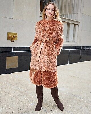 Shaggy Faux Fur Belted Coat | Express