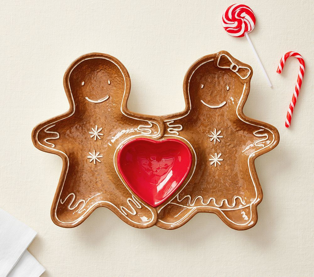 Gingerbread People Ceramic Divided Platter | Pottery Barn Kids