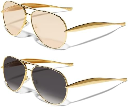 GUVIVI Retro Gold Aviator Sunglasses for Women Men, 2026 Metal Oversized 70s Aviators Sun Glasses | Amazon (US)