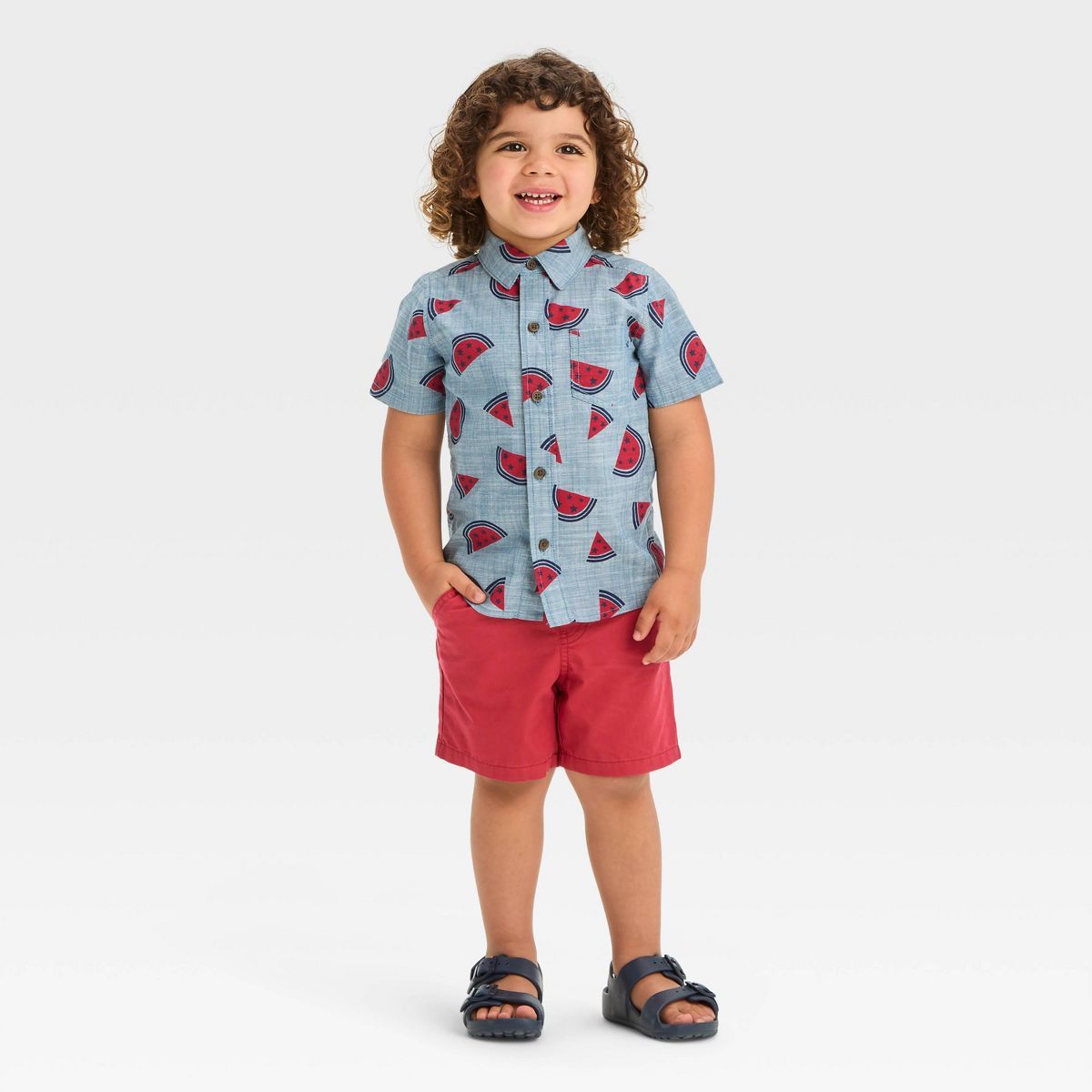 Toddler Boys' Short Sleeve Watermelon Slub Poplin and Broad Cloth Set - Cat & Jack™ Blue | Target