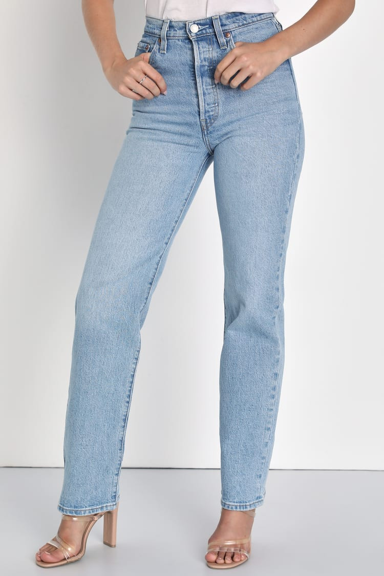 Ribcage Light Wash Straight Leg High Rise Denim Jeans | Lulus