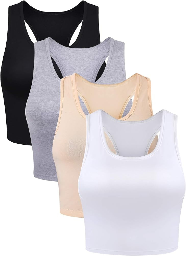 Boao 4 Pieces Basic Crop Tank Tops Sleeveless Racerback Crop Top for Women | Amazon (US)