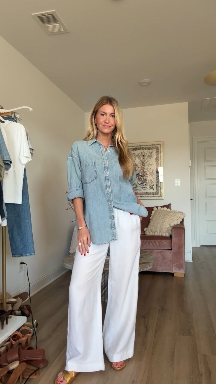 My picky girl denim top * linen pants currently on sale! 
Top: runs oversized, wearing size small
Bottoms: run TTS, wearing size small

#LTKootd #LTKSeasonal #LTKSaleAlert