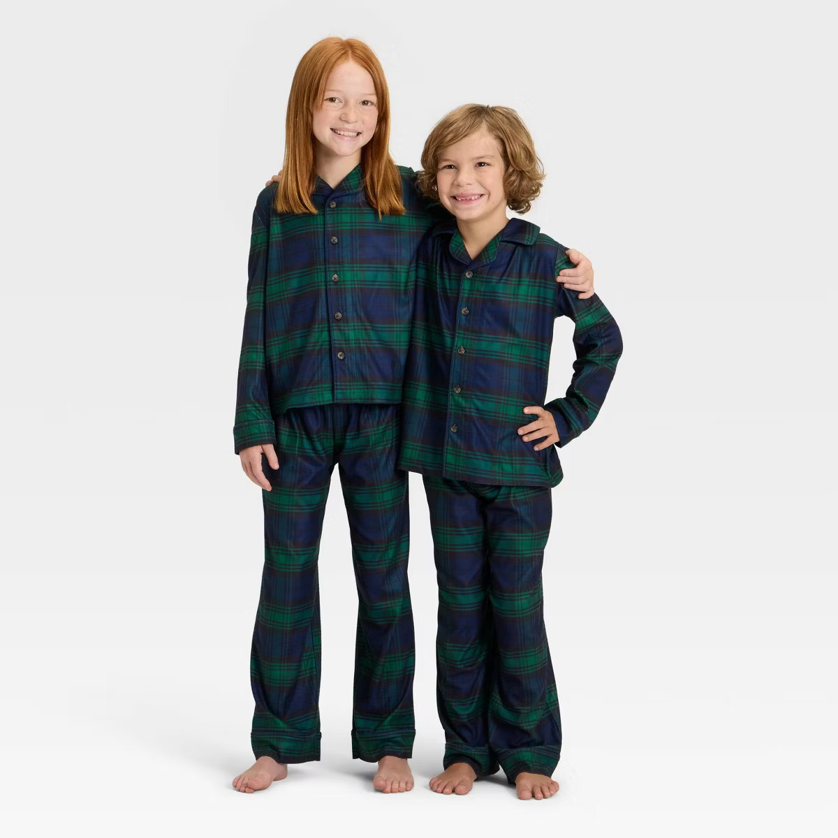 Kids' Plaid Long Sleeve Shirt and Pants Holiday Matching Family Pajama Set - Wondershop™ Navy B... | Target