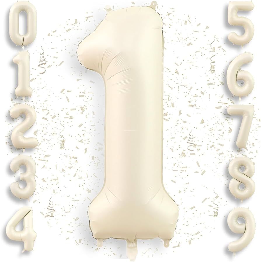 40 Inch Cream Number 1 Balloon Numbers Large Birthday Foil Mylar Helium Number Balloons Ivory Whi... | Amazon (US)
