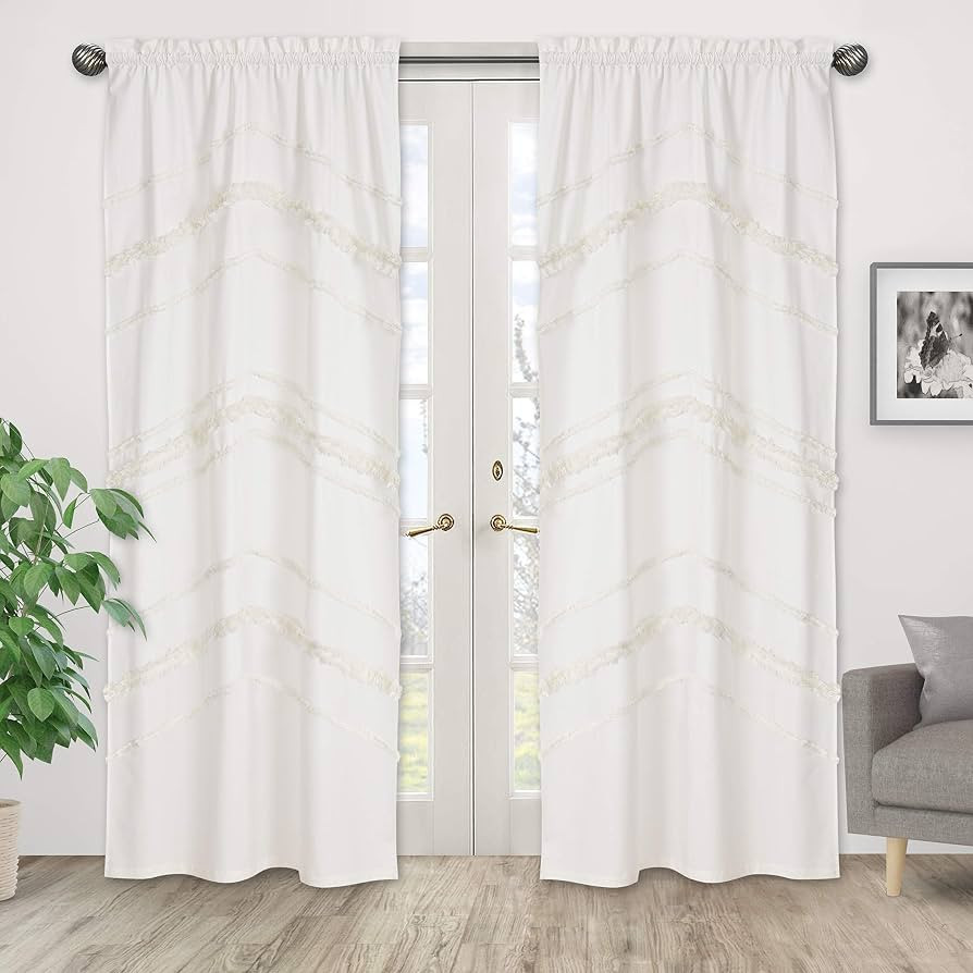 Bohemian Boho Chic Ivory Macrame Tufted Tassel Decorative Window Treatment Panels Curtains Drapes... | Amazon (US)