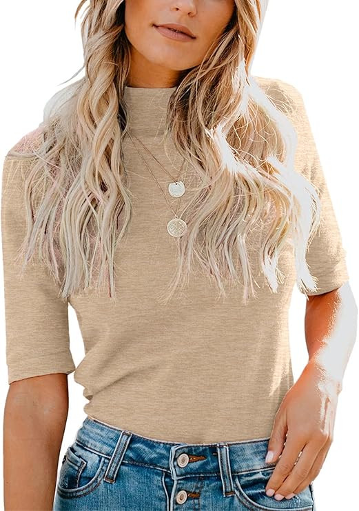 LIYOHON Womens Tops Dressy Casual Fall Cute Tops Mock Turtleneck Business T Shirts Outfits | Amazon (US)