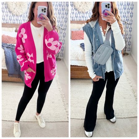 LEFT: The cutest cardi for Spring! Wearing a medium. 
RIGHT: Love this hooded denim best over this thermal. Wearing a medium in both! 
. 


#LTKover40 #LTKstyletip #LTKfindsunder50